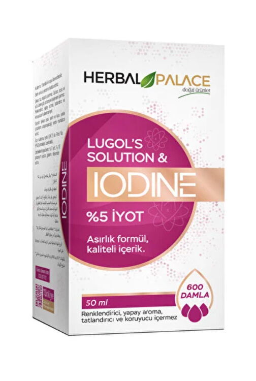 Herbal Palace İyot Damlası %5 Lik 50 ml 600 damla , Lügols Iodine Solution, Saf Lügol Çözeltisi